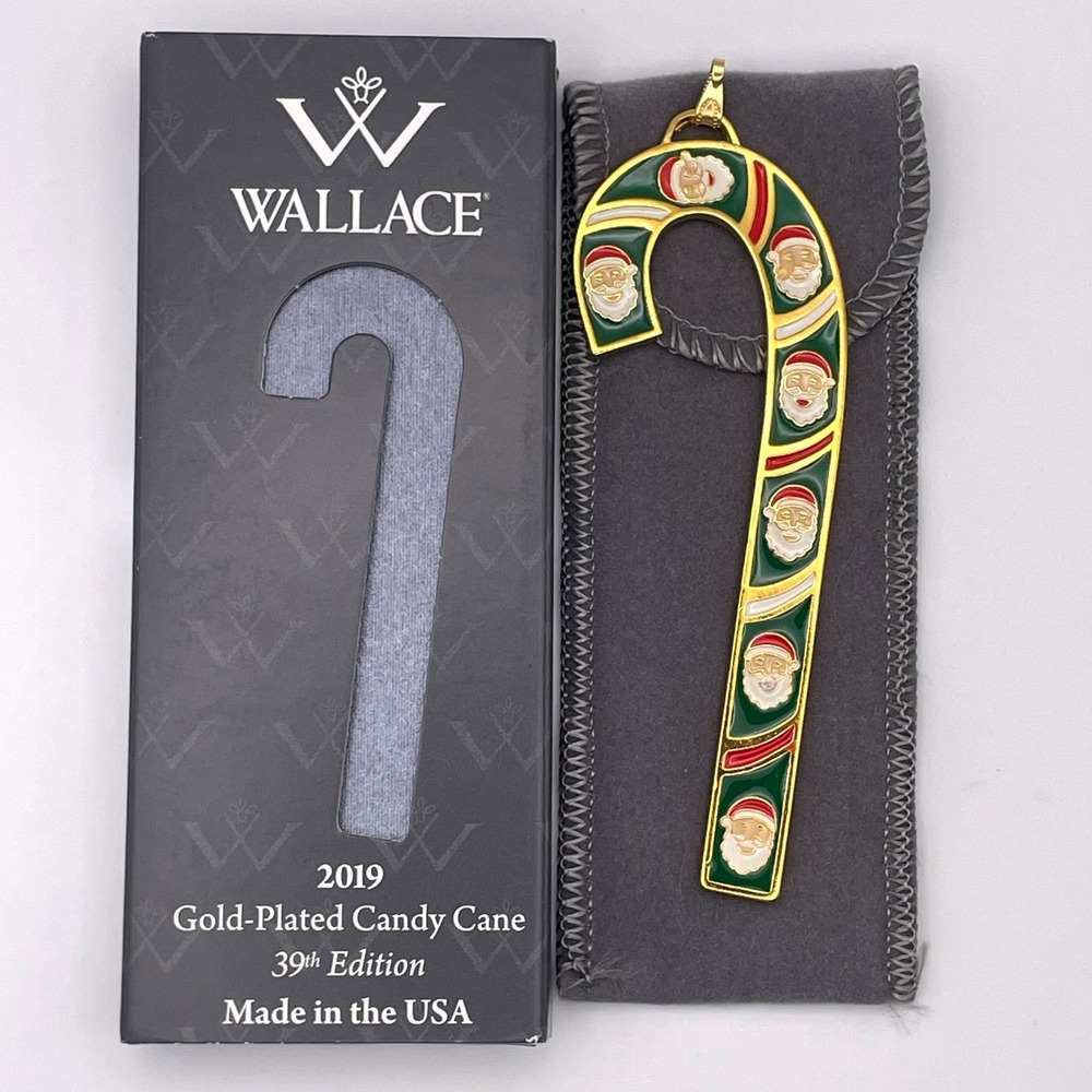 Wallace 2019 Gold-Plated Candy Cane Ornament 39th Edition Santa Claus‎ Christmas